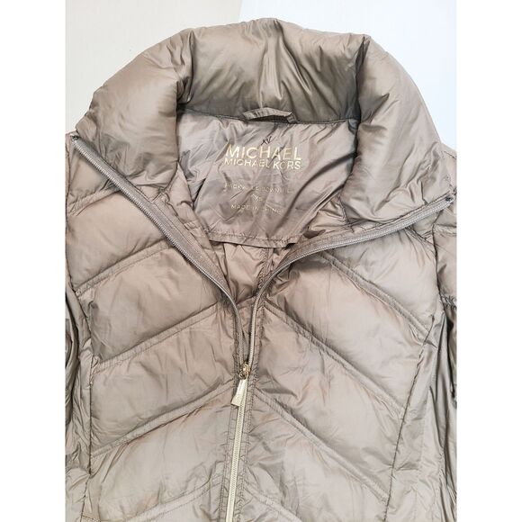 Michael Michael Kors Taupe Packable Lightweight Down Puffer Coat Jacket XS - Picture 3 of 5